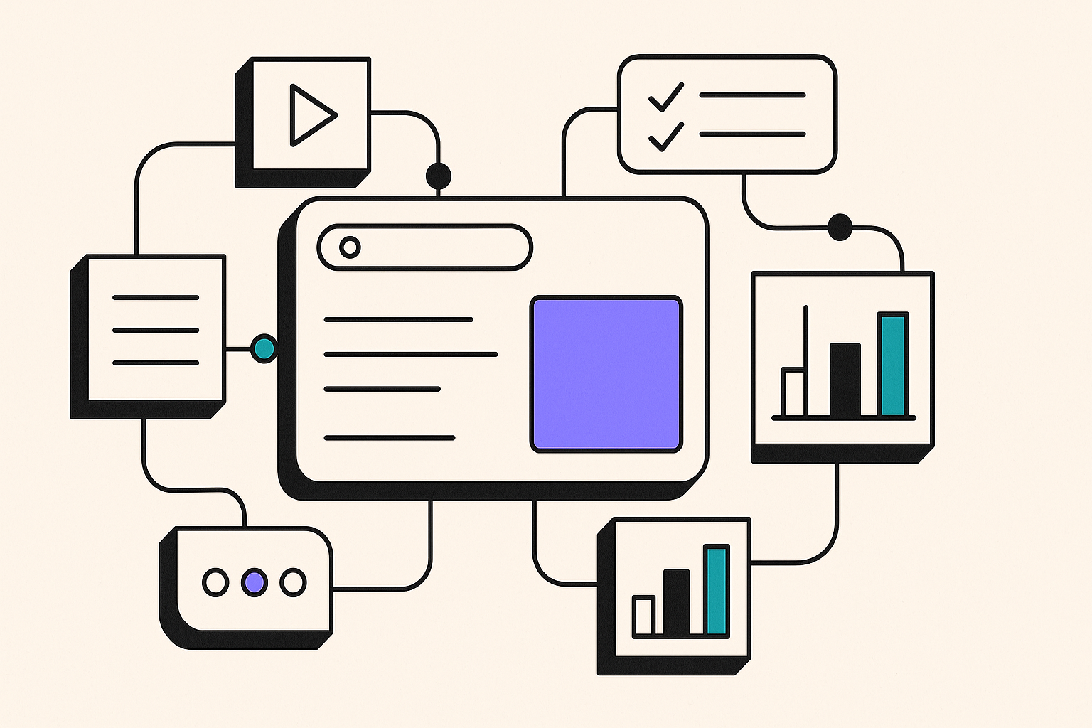 Abstract illustration of modular blocks assembling into an app interface